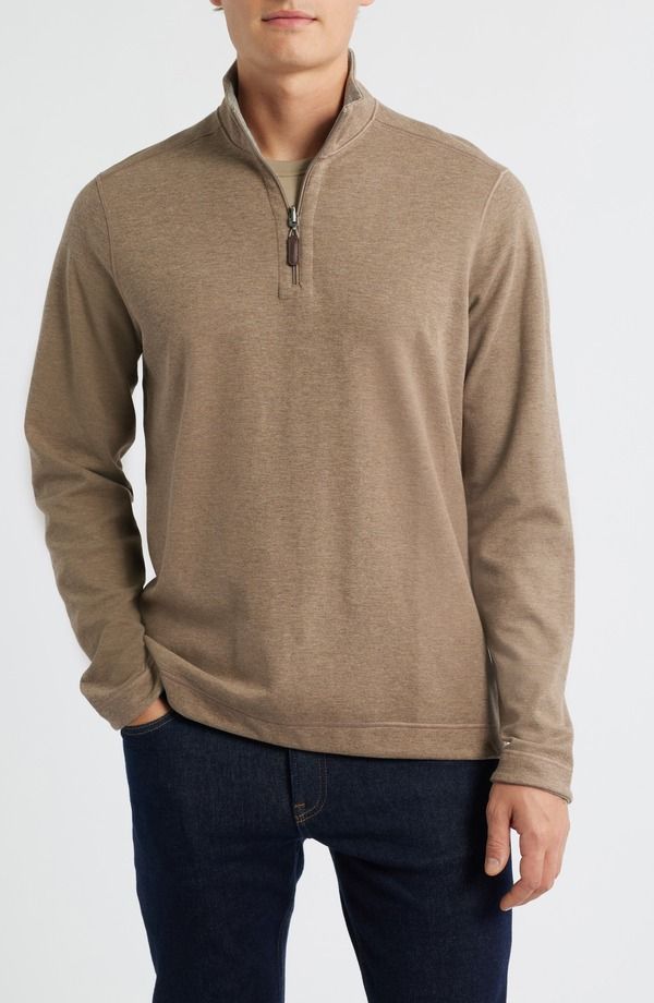 ジョンストンアンドマーフィー メンズ アウター パーカー・スウェット ハーフジップ Johnston Murphy Icon Reversible Quarter Zip Oatmeal Light Gray グレー