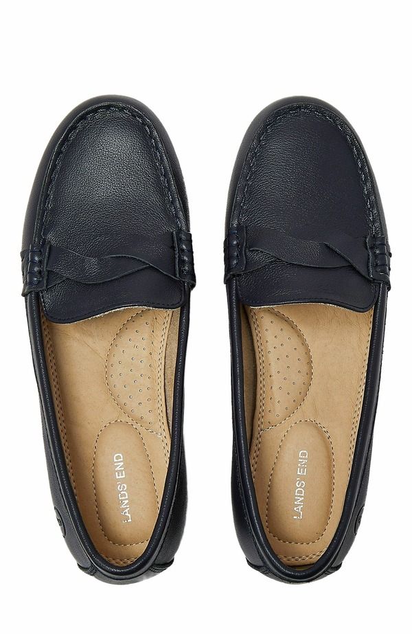 ランズエンド レディース シューズ スリッポン・ローファー レザー Lands End Comfort Leather Slip On Loafer Shoes Deep Sea Navy ネイビー