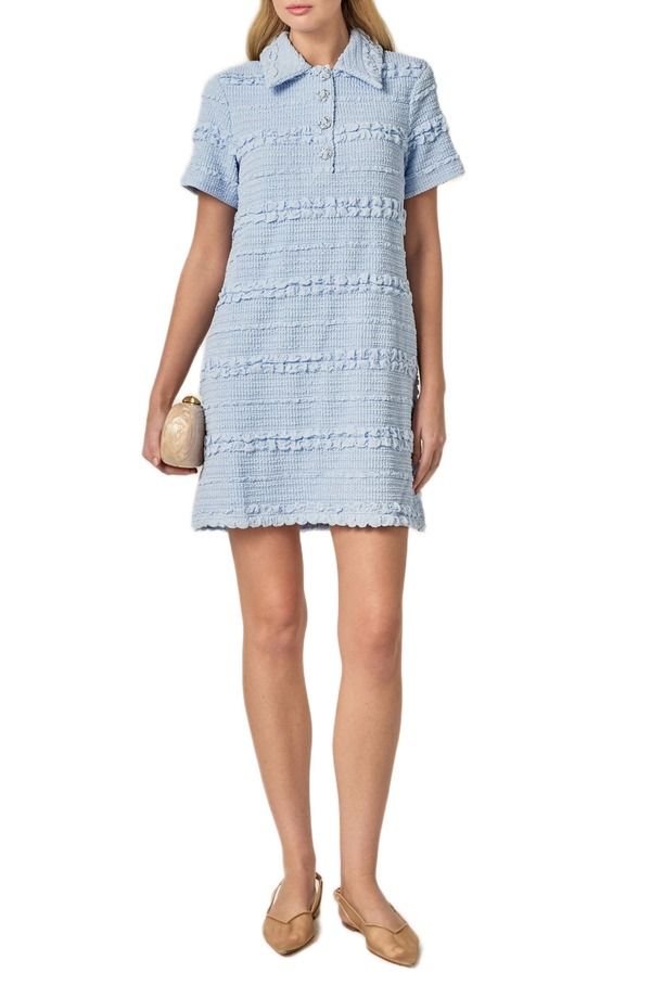 イングリッシュファクトリー レディース トップス ワンピース ポロシャツ ミニ 刺繍 English Factory Embroidered Stretch Polo Minidress Powder Blue ブルー