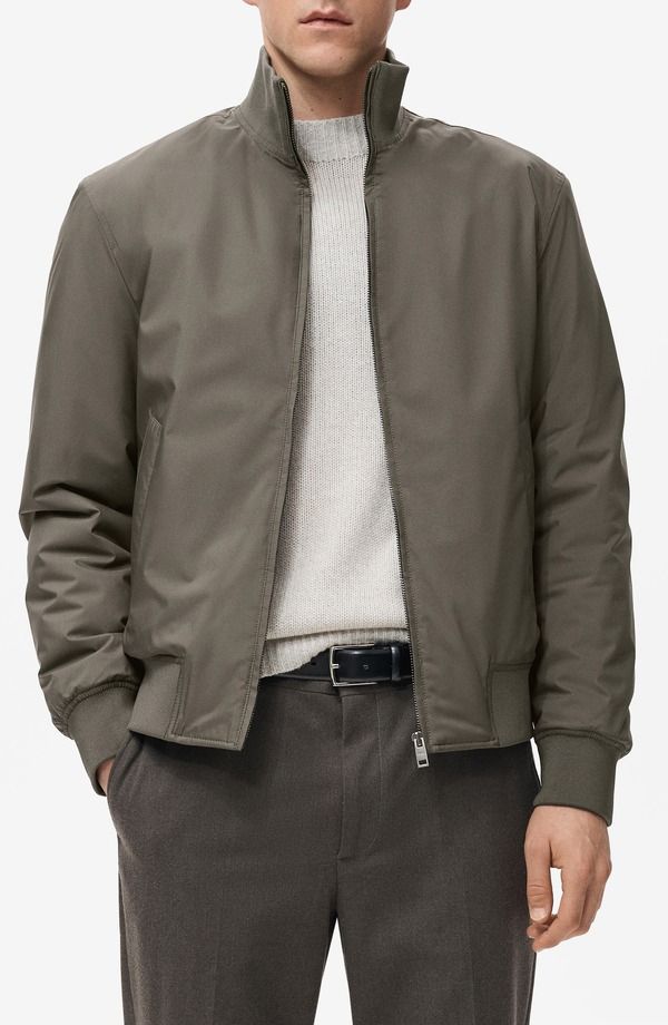 マンゴ メンズ アウター ジャケット・ブルゾン MANGO Waterepellent Bomber Jacket Khaki Grey グレー