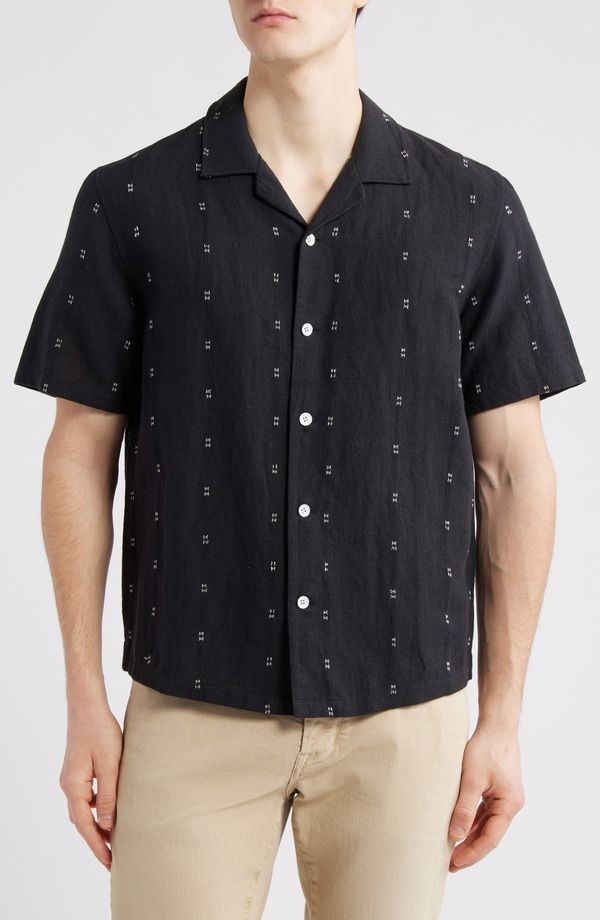 ラグアンドボーン メンズ トップス シャツ コットン 刺繍 リネン rag bone Avery Embroidered Cotton Linen Camp Shirt Black ブラック