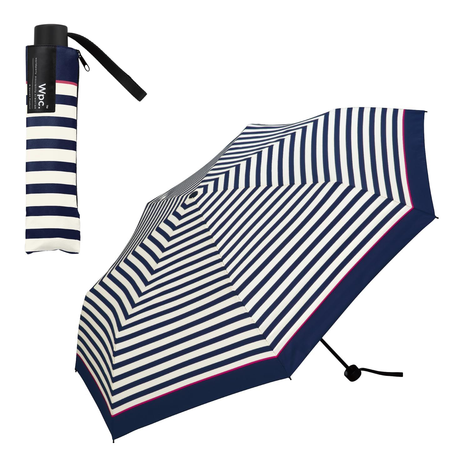 新品 Wpc. 耐風 折りたたみ傘 [コンパクト] WIND RESISTANCE FOLDING ピンクラインボーダー ミニ 雨傘 65cm 《UVカット・晴雨兼用》 はっ水 26m/s 風に強い シンプル 無地 レディース メンズ おしゃれ UX003-0