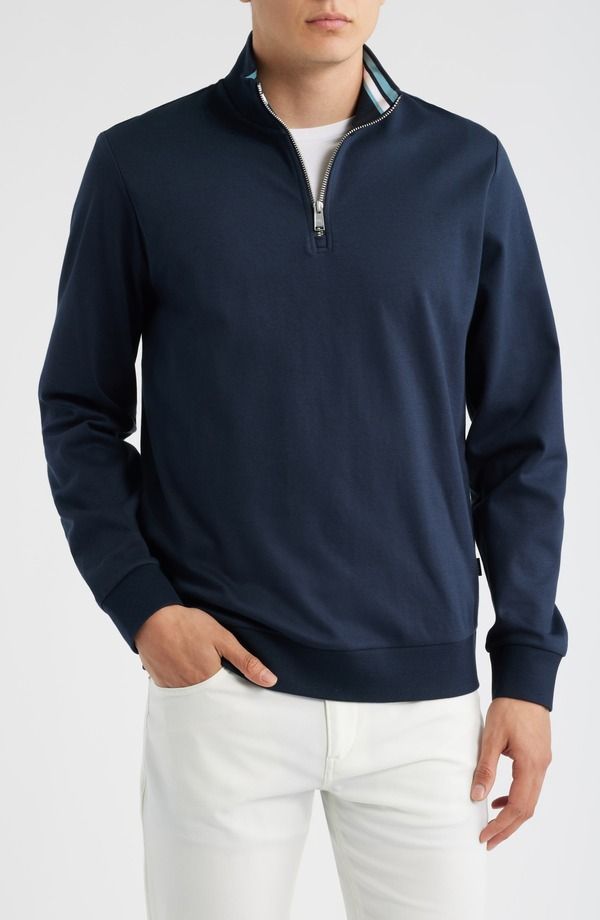 ボス メンズ アウター パーカー・スウェット ハーフジップ BOSStimmann Half Zip Top Dark Blue ブルー