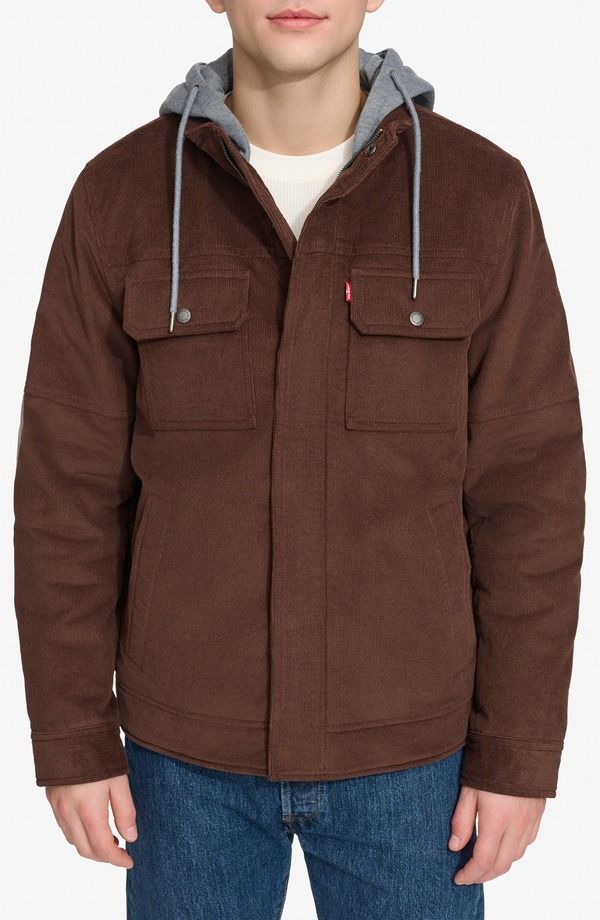 リーバイス メンズ アウター ジャケット・ブルゾン コーデュロイ Levis Hooded Corduroy Jacket Chocolate Brown ブラウン