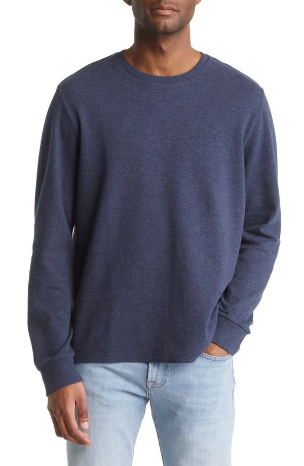 フレーム メンズ トップス Tシャツ コットン FRAME Duo Fold Long Sleeve Cotton TShirt Heather Midnight Navy ヘザー