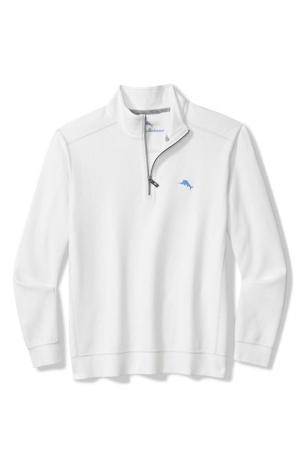 トッミーバハマ メンズ アウター パーカー・スウェット ハーフジップ コットン Tommy Bahama Montego Bay Textured Cotton Lyocell Half Zipullover White ホワイト