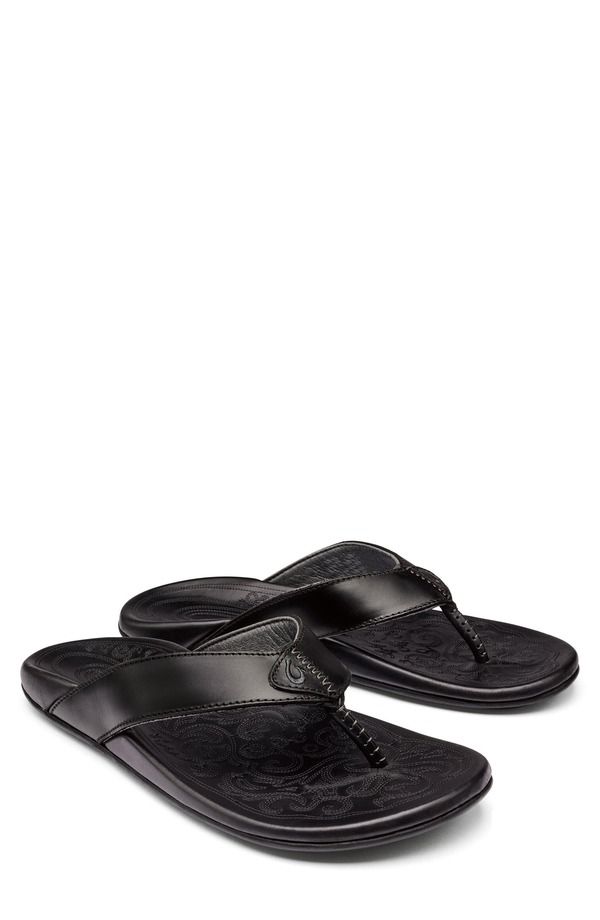 オルカイ メンズ シューズ サンダル OluKai Mekila Flip Flop Black Black ブラック
