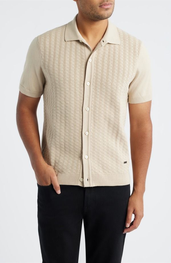 ブガッチ メンズ トップス シャツ カーディガン Bugatchi Short Sleeve Cardigan Sand サンド
