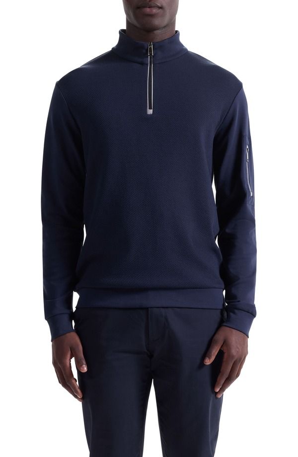 ブガッチ メンズ アウター パーカー・スウェット ハーフジップ Bugatchi Softouch Quarter Zip Navy ネイビー