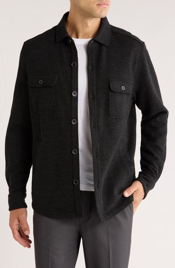 ロバートバラケット メンズ アウター ジャケット・ブルゾン ウール シャツ コットン ニット Robert Barakett Mezner Wool Cotton Knit Overshirt Charcoal チャコール