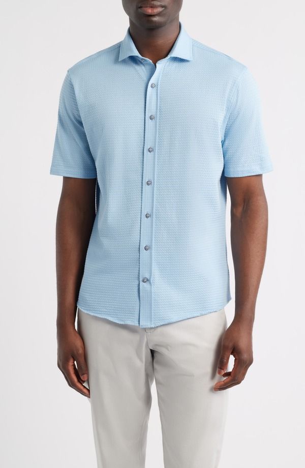 ジョニー オー メンズ トップス シャツ ニット johnnieO Surfsucker Knit Short Sleeve ButtonUp Shirt Big Sky