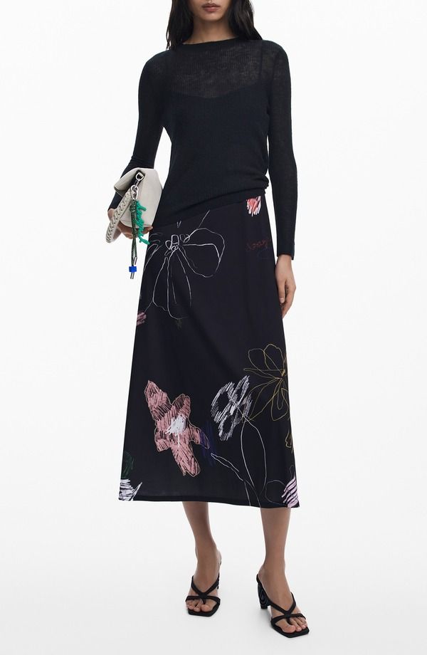 デジグアル レディース トップス ワンピース ミディ Desigual Mixed Media Long Sleeve Midi Dress Black ブラック
