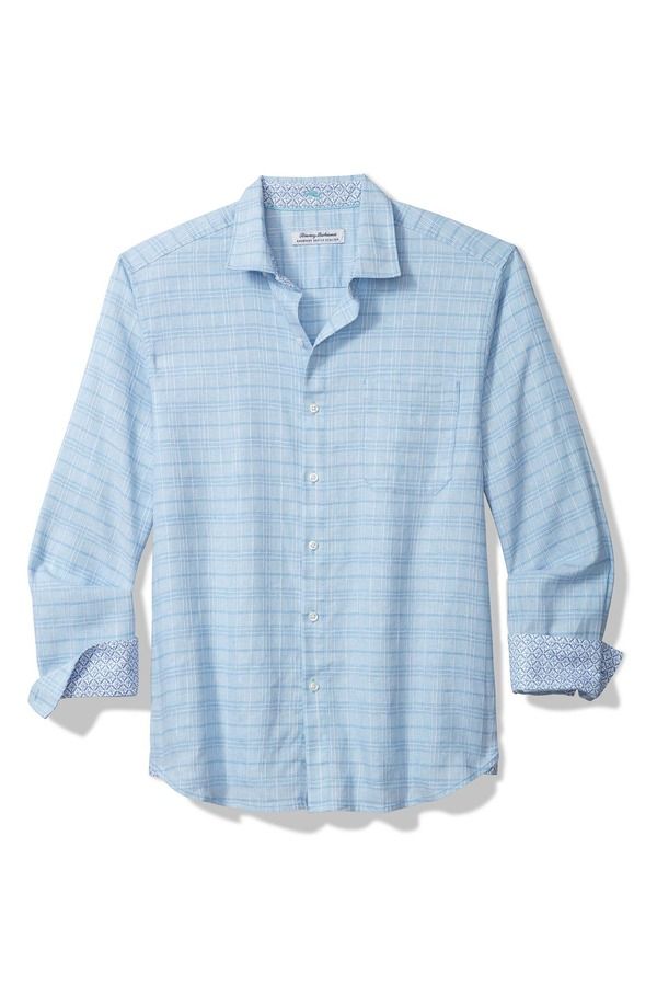 トッミーバハマ メンズ トップス シャツ リネン Tommy Bahama Barbados Breeze Playa Plaid Linen Blend ButtonUp Shirt Aqua Ice アクア