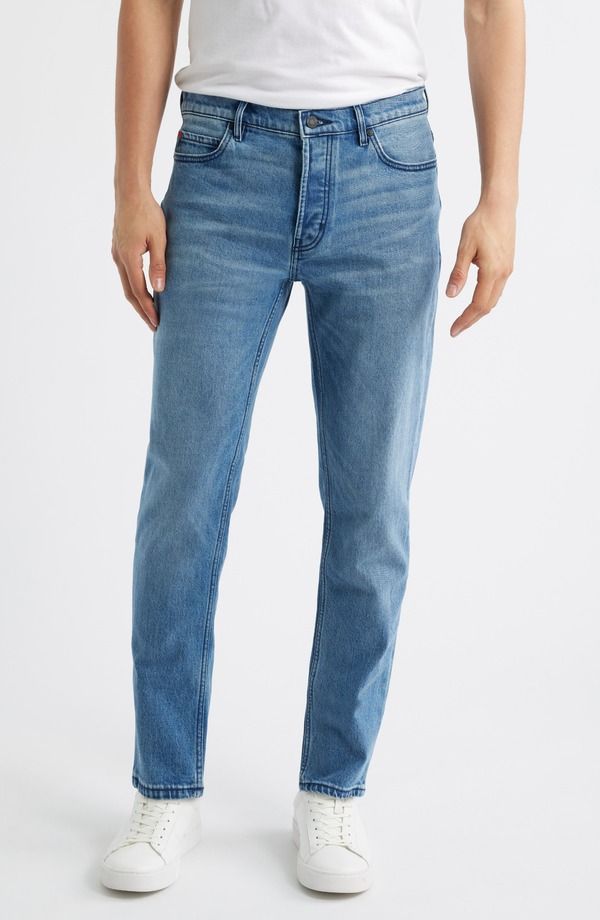 フューゴ メンズ ボトムス デニムパンツ ストレート ジーンズ HUGO Slim Straight Leg Jeans Medium Blue ブルー