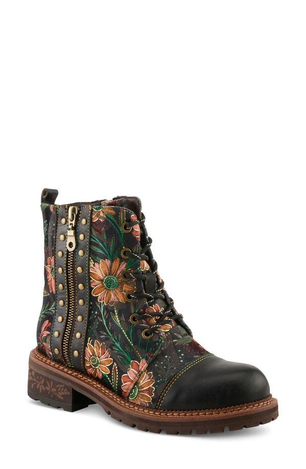 スプリングステップ レディース シューズ ブーツ・レインブーツ フラワー柄 レース フラワー LArtiste by Spring Step Cordea FloralaceUp Boot Black Multi ブラック