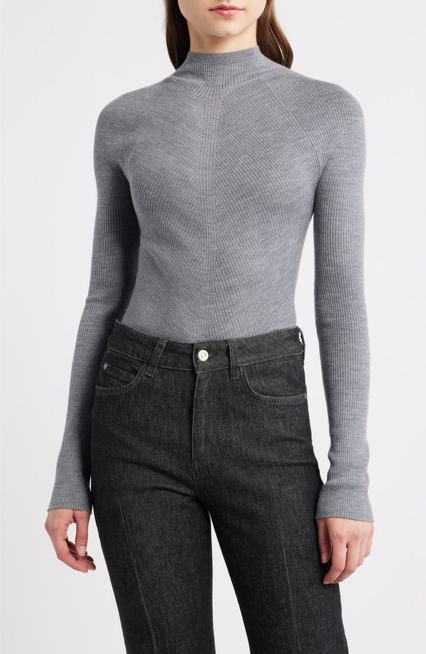 ボス レディース アウター パーカー・スウェット スタンドネック ウール セーター BOSS Foliora Virgin Wool Rib Funnel Neck Sweater Light Pastel Grey グレー