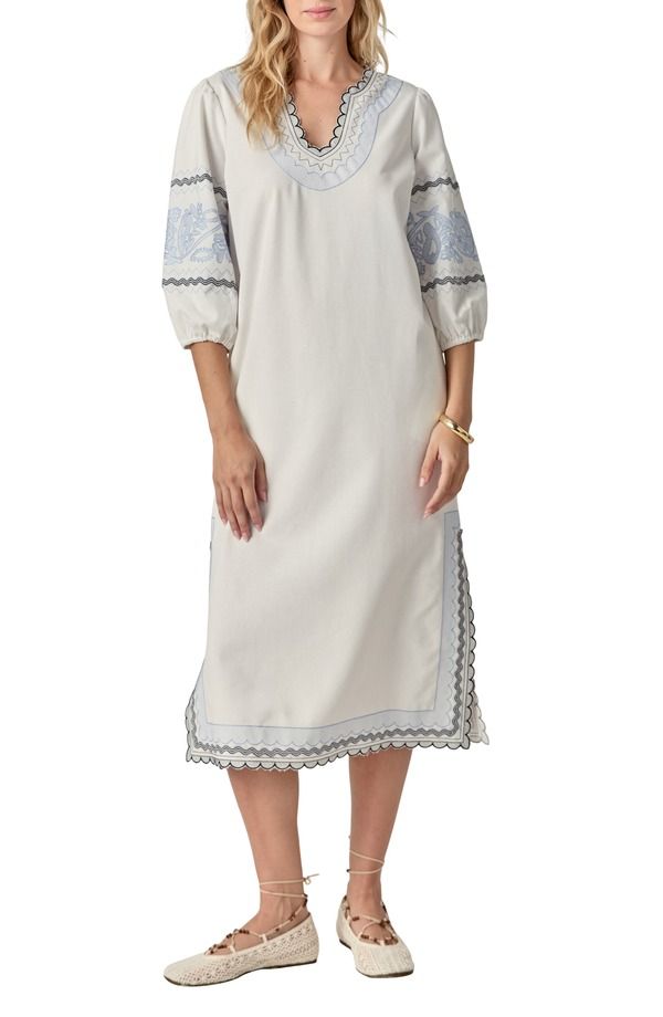 イングリッシュファクトリー レディース トップス ワンピース ミディ 刺繍 English Factory Embroidered Midi Dress White Powder Blue ホワイト