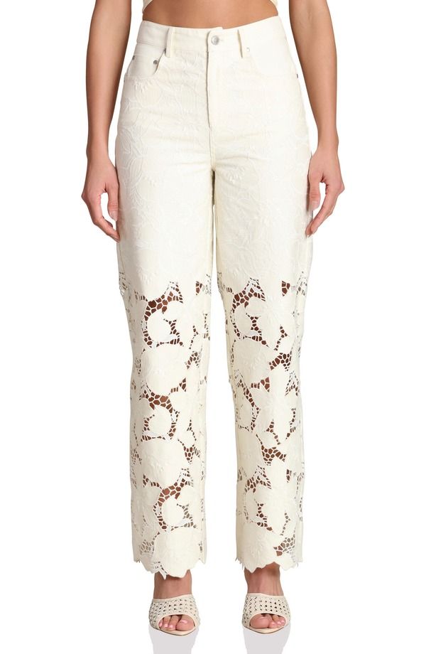 アヴェックレフィーユ レディース ボトムス レギンス ハイウエスト パンツ コットン 刺繍 レース Avec Les Filles High Waist Embroidered Lace Cotton Pants Off White オフホワイト