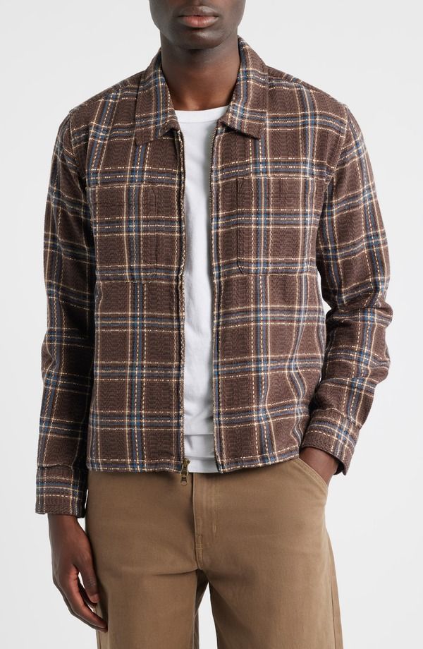 コリドー メンズ アウター ジャケット・ブルゾン シャツ コットン Corridor Venice Plaid Cotton ZipUp Shirt Jacket Brown ブラウン