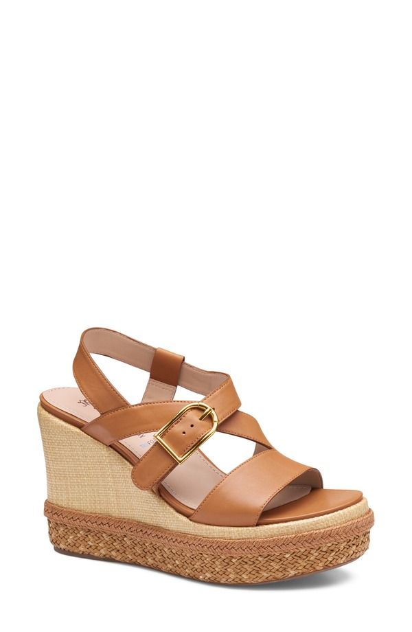 ジョンストンアンドマーフィー レディース シューズ ヒール アシンメトリー プラットフォーム サンダル Johnston Murphy Addison Asymmetric Slingback Platform Wedge Sandal Cognac Napp