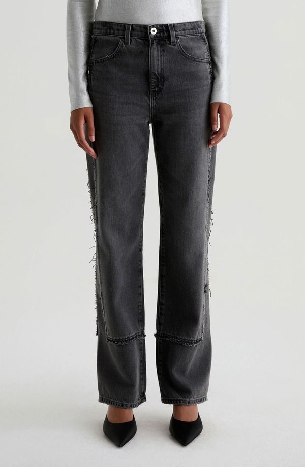 エージー レディース ボトムス デニムパンツ ストレート ハイウエスト ジーンズ AG Brinley Fray Edge High Waistraight Leg Jeans Overnight