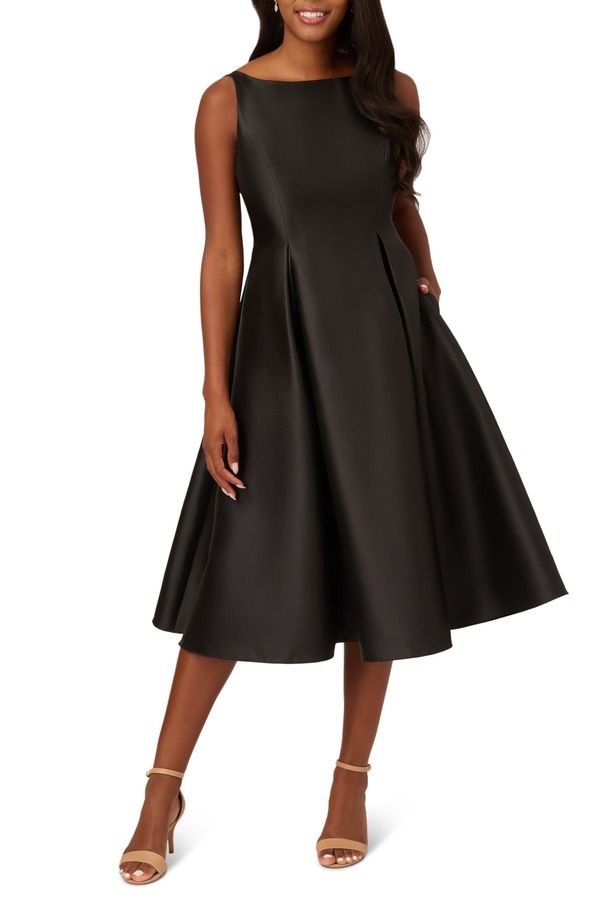 アドリアナ パペル レディース トップス ワンピース ミディ ノースリーブ Adrianna Papell Sleeveless Mikado Fit Flare Midi Dress Black ブラック