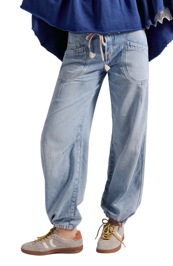 フリーピープル レディース ボトムス デニムパンツ ジーンズ Free People Love Language Mid Rise Drawstring Jogger Jeans No Drama