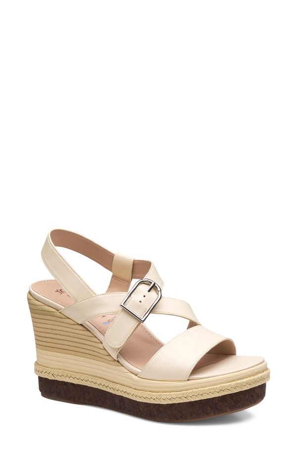 ジョンストンアンドマーフィー レディース シューズ ヒール アシンメトリー プラットフォーム サンダル Johnston Murphy Addison Asymmetric Slingback Platform Wedge Sandal Bone Nappa