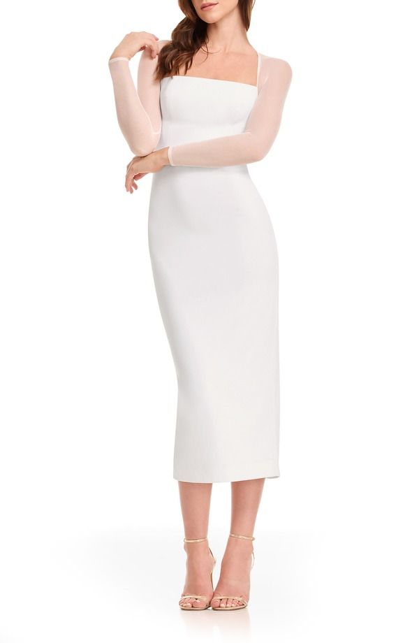 ドレスザポプレーション レディース トップス ワンピース ミディ マキシ Dress the Population Maxine Long Sleeve Midi Dress White ホワイト
