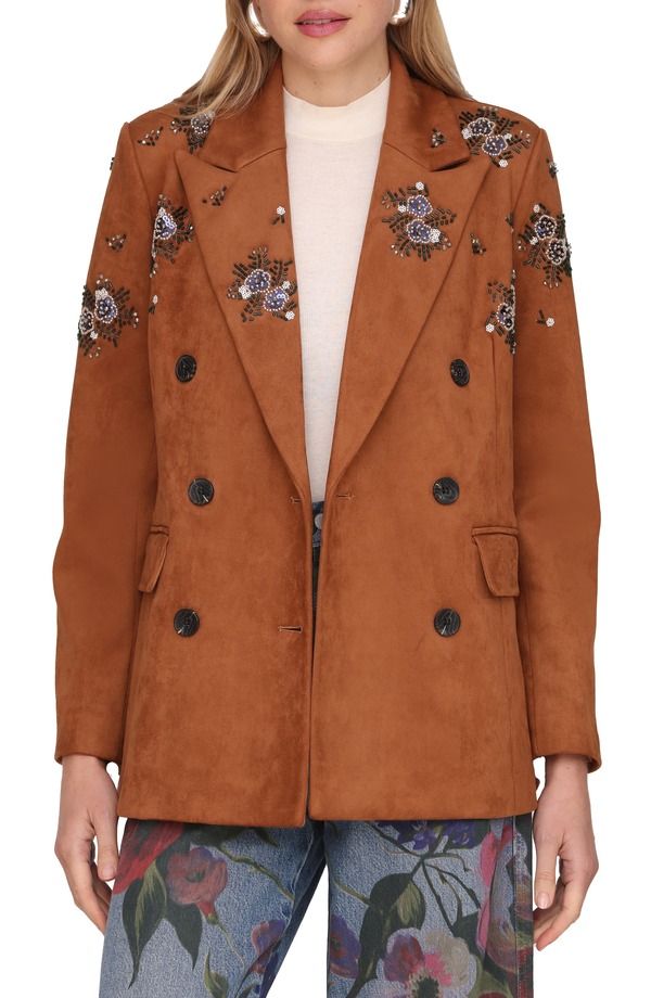 アヴェックレフィーユ レディース アウター ジャケット・ブルゾン Avec Les Filles Beadedouble Breasted Jacket Brown ブラウン