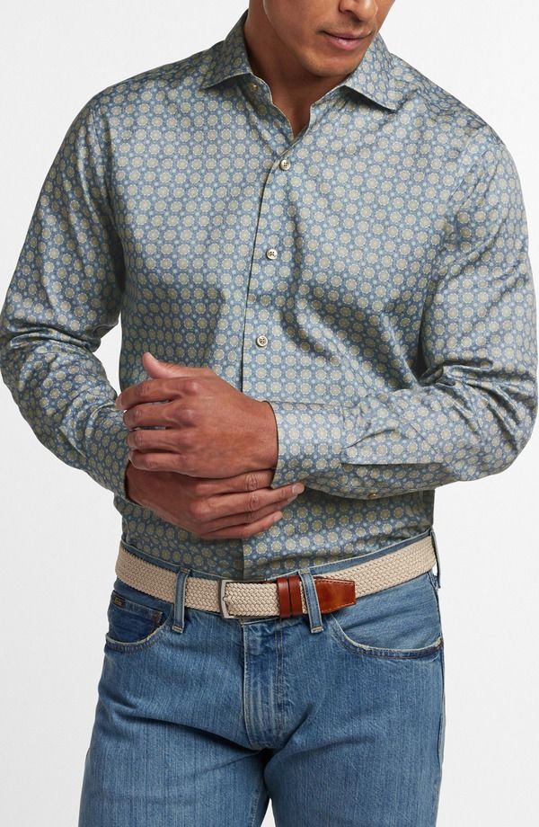 デイビッドドナヒュー メンズ トップス シャツ プリント Davidonahue Medallion Print Sport Shirt Blue Dune ブルー