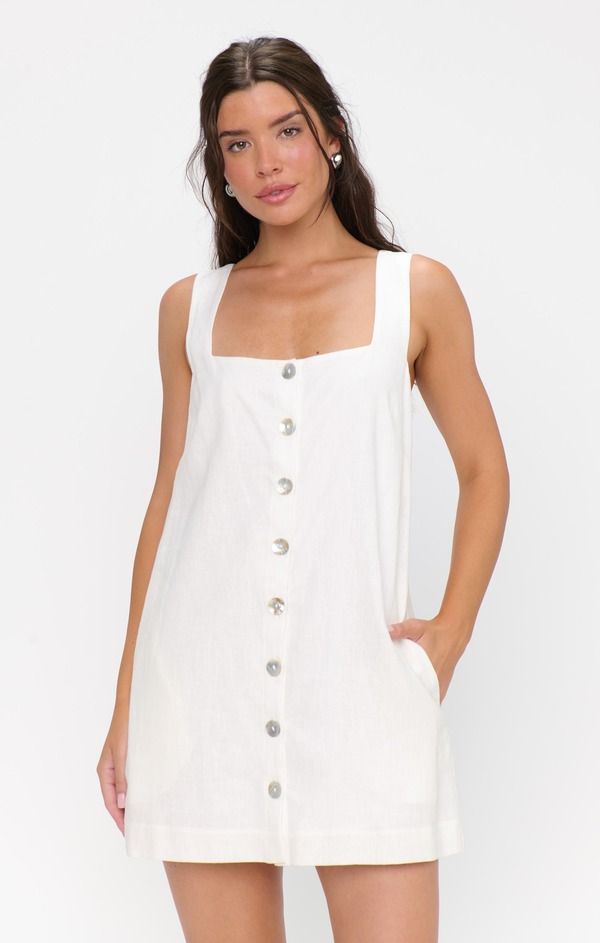 ウミーユアムーム レディース トップス ワンピース ミニ Show Me Your Mumu Everly Mini Dress White Linen ホワイト