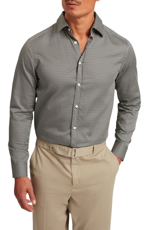 テッドベーカー メンズ トップス シャツ プリント コットン Ted Baker Jozef Print Cotton ButtonUp Shirt Khaki カーキ