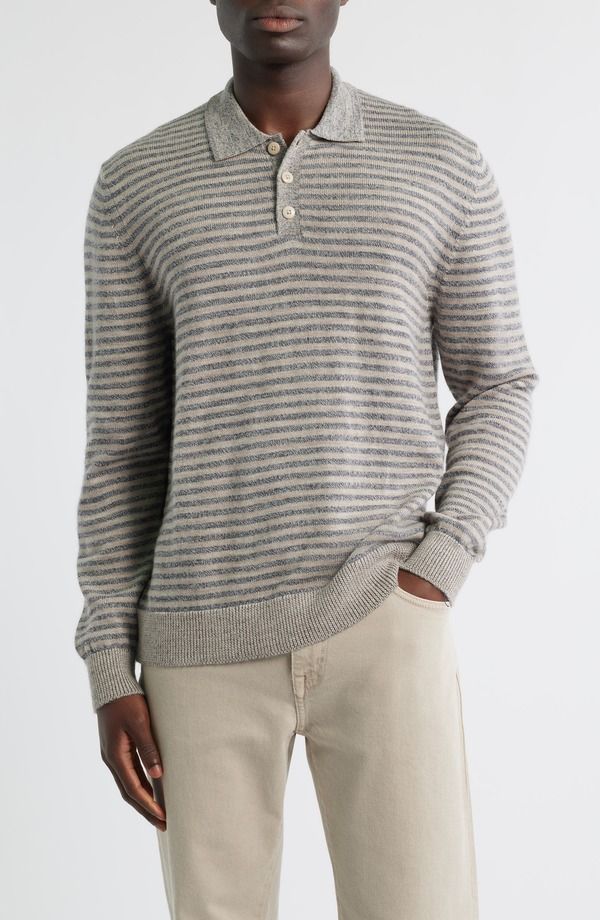 アレックスクレーン メンズ トップス ポロシャツ ウール セーター ALEX CRANE Anchor Merino Wool Polo Sweater Sand Lines サンド
