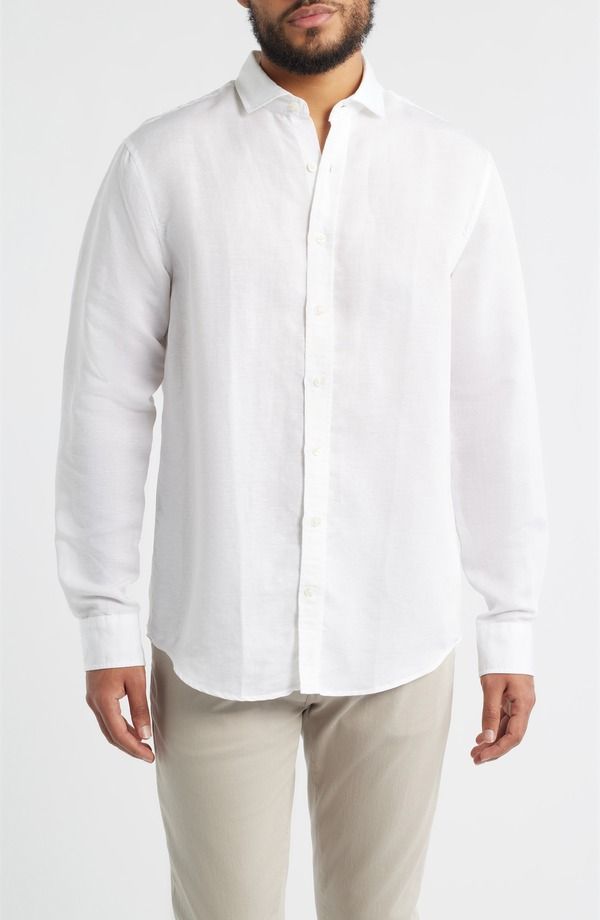 ジョニー オー メンズ トップス シャツ リネン johnnieO McCarthy Solid Linen Blend ButtonUp Shirt White ホワイト