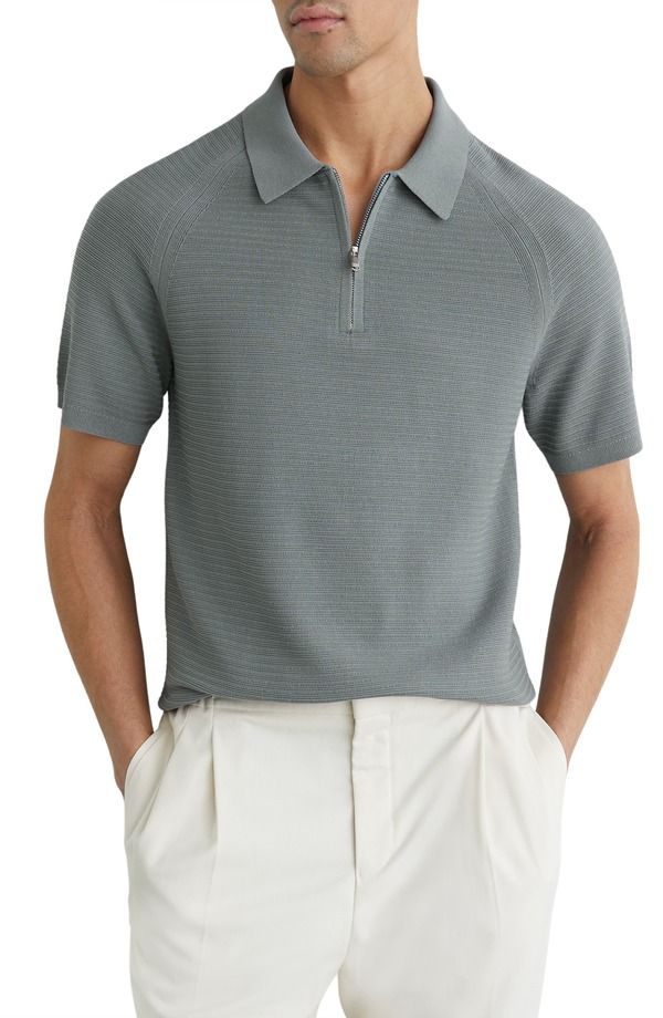 レイス メンズ トップス ポロシャツ Reiss Estatextured Stitch Zipolo Sage セージ
