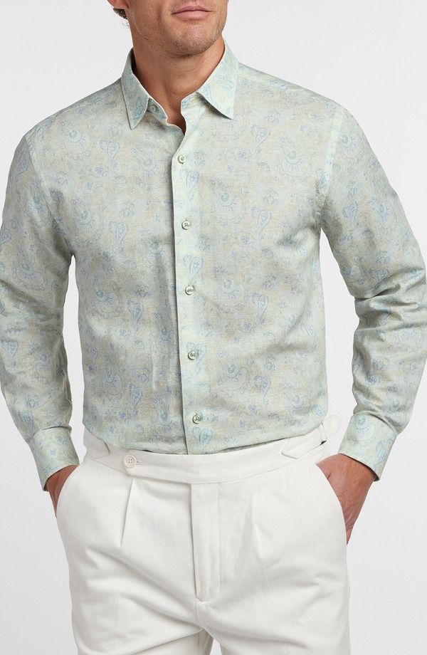 デイビッドドナヒュー メンズ トップス シャツ コットン リネン Davidonahue Paisley Long Sleeve Linen Pima Cotton ButtonUp Shirt Dune Multi マルチカラー
