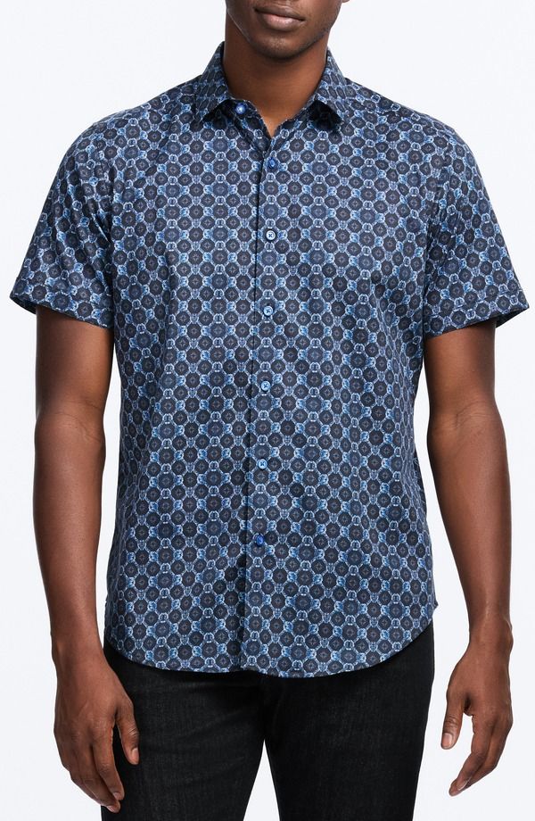 ロバートグラハム メンズ トップス シャツ プリント コットン Robert Graham Bramston Medallion Print Short Sleeve Stretch Cotton ButtonUp Shirt Navy ネイビー
