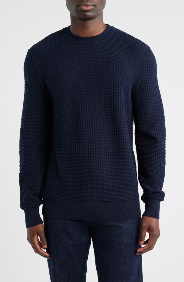 ボス メンズ アウター パーカー・スウェット セーター BOSS Imberto Textured Sweater Dark Blue ブルー