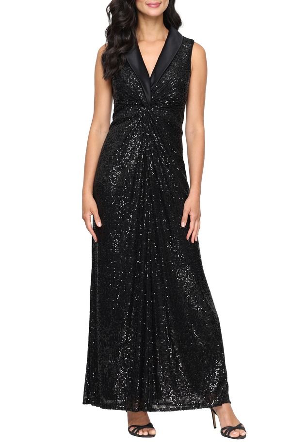 アレックスイブニングス レディース トップス ワンピースパンコール ノースリーブ Alex Eveningsleevelessequin Embellished Eveningown Black ブラック 36,270円