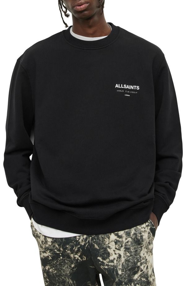 オールセインツ メンズ アウター パーカー・スウェット シャツ コットン ロゴ グラフィック AllSaints Underground Logorganicotton Graphic Sweatshirt Jet Black ブラック