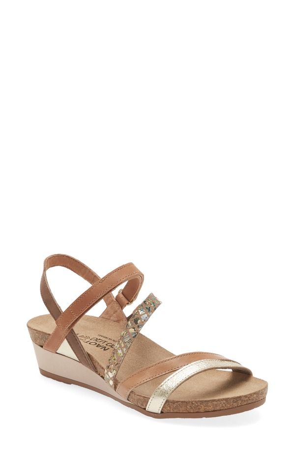 ナオト レディース シューズ ヒール サンダル Naot Hero Strappy Wedge Sandal Gold Tan Floral Latte タン