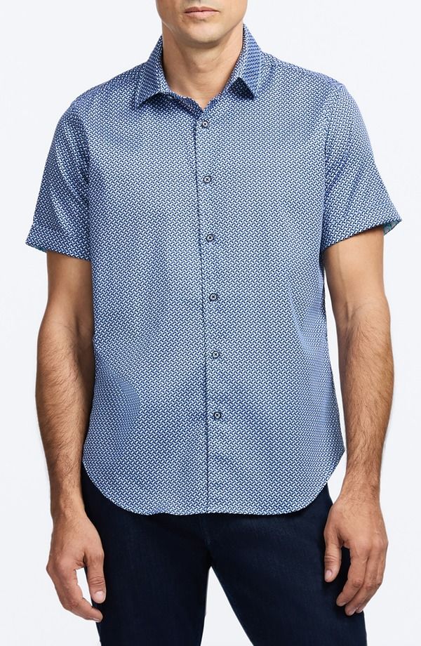 ロバートグラハム メンズ トップス シャツ コットン Robert Graham Grinnell Geo Pattern Short Sleeve Stretch Cotton ButtonUp Shirt Blue Multi ブルー