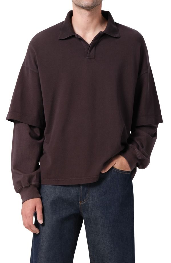 アゴルド メンズ トップス ポロシャツ AGOLDE Curren Layered Piqu Polo Elysian Dark Brown ブラウン