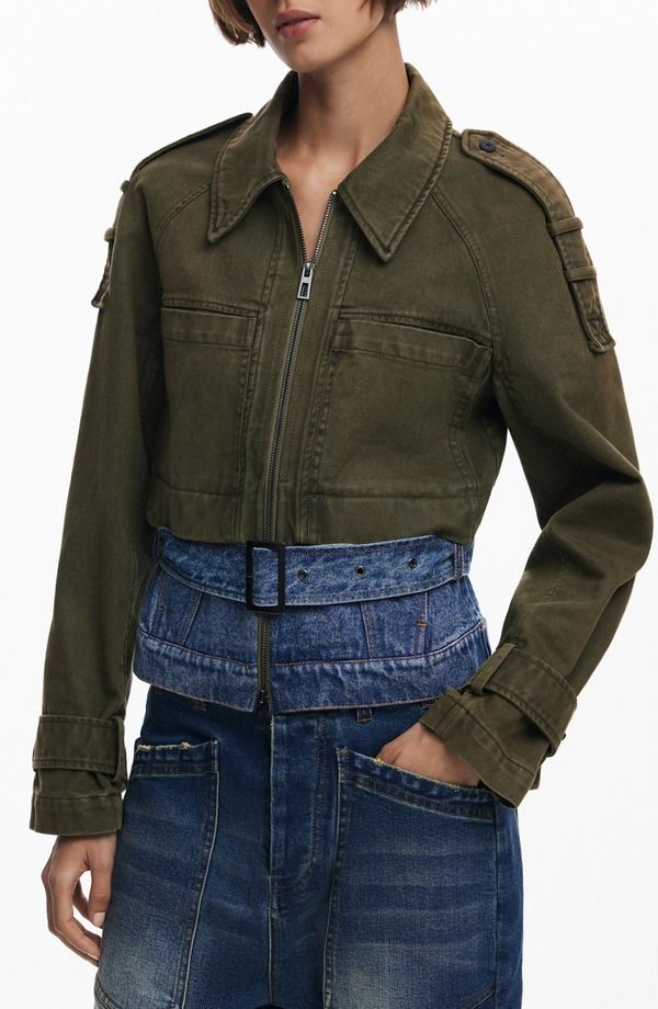 デジグアル レディース アウター ジャケット・ブルゾン Desigual Mixed Media Jacket Khaki Green Blue ブルー