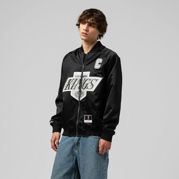 ミッチェルネス レディース アウター ジャケット・ブルゾン サテン Unisex Mitchell Ness Wayne Gretzky Black Los Angeles Kings Maxxed Out FullZip Satin Jacket Black