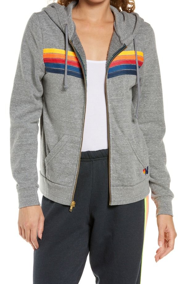 アヴィエイターネイション レディース アウター パーカー・スウェット Aviator Nation 5Stripe Zip Hoodie Heather Grey グレー