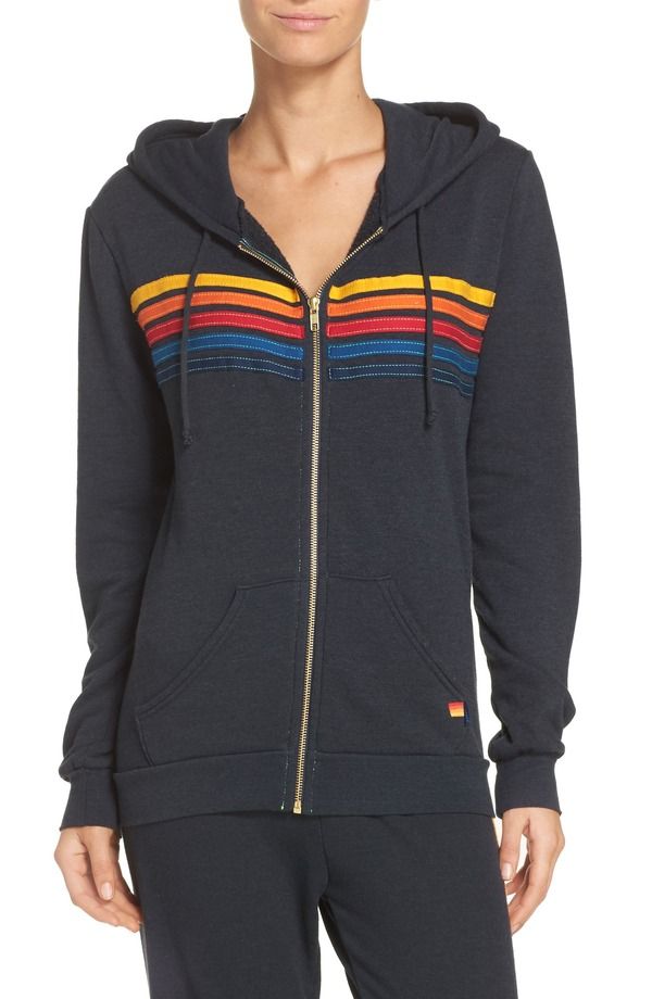アヴィエイターネイション レディース アウター パーカー・スウェット Aviator Nation 5Stripe Zip Hoodie Charcoal チャコール