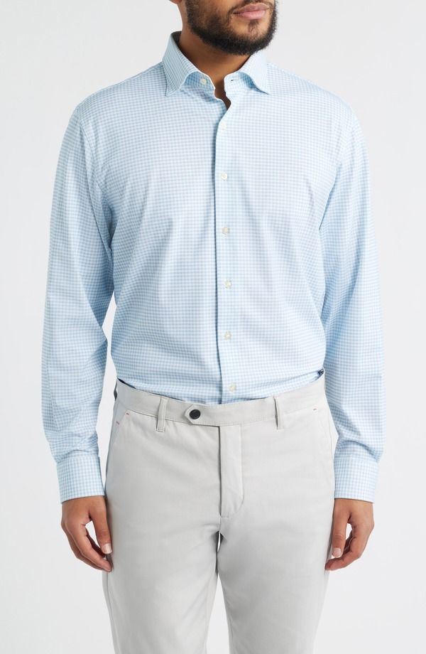 ジョニー オー メンズ トップス シャツ ギンガムチェック コットン ギンガム johnnieO Albro Top Shelf Gingham Check Cotton Blend ButtonUp Shirt Gulf Blue ブルー
