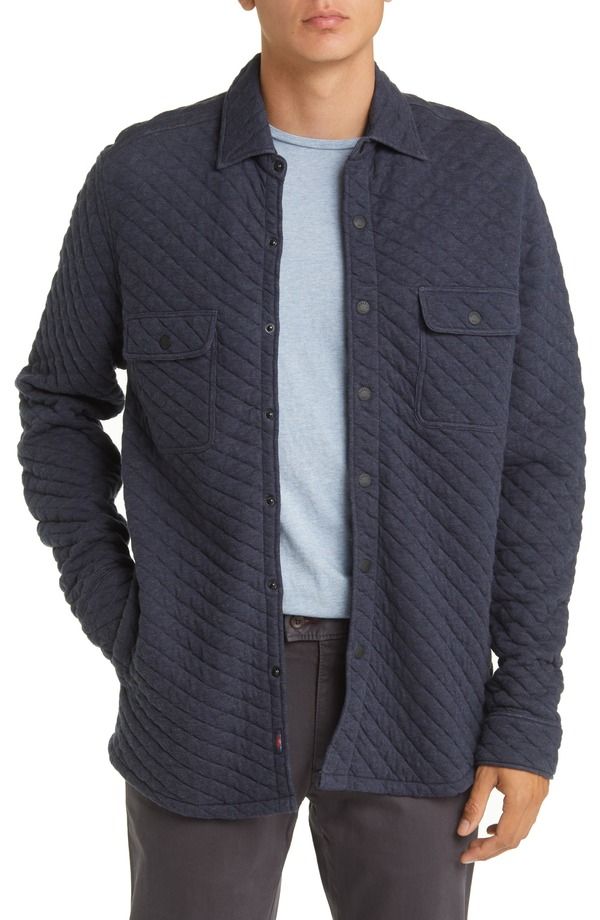 ファレティ メンズ アウター ジャケット・ブルゾン キルティング シャツ コットン Faherty Epicotton Blend Quilted Shirt Jacket Navy Melange ネイビー